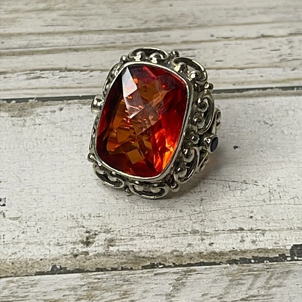 Nicky Butler Sterling Silver Orange Quartz Statement Ring Bali Style